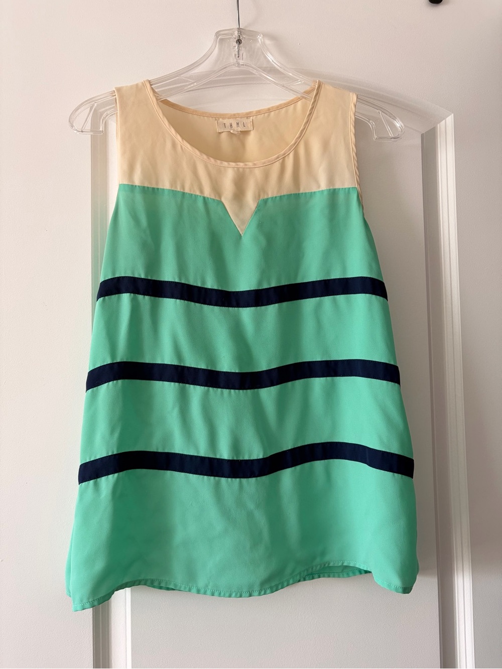 THML Mint Green & Cream Sleeveless Stripe Tank with Navy Bands